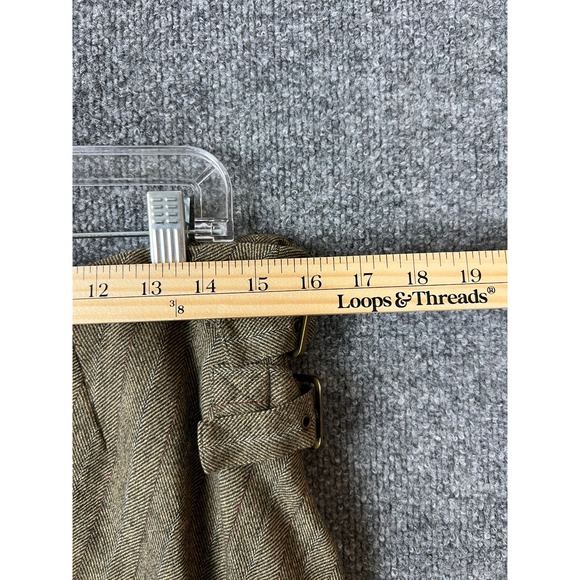 Les Copains Women Skirt L Green Herringbone Wool Blend A-Line Side Buckle Twee - Picture 7 of 8